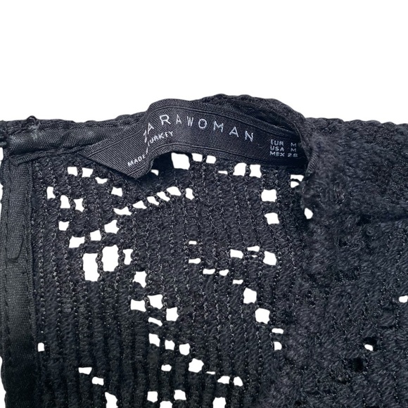 Zara Black Sheer Floral Crochet Lace Bell Sleeve Blouse M Night Out - Picture 12 of 12